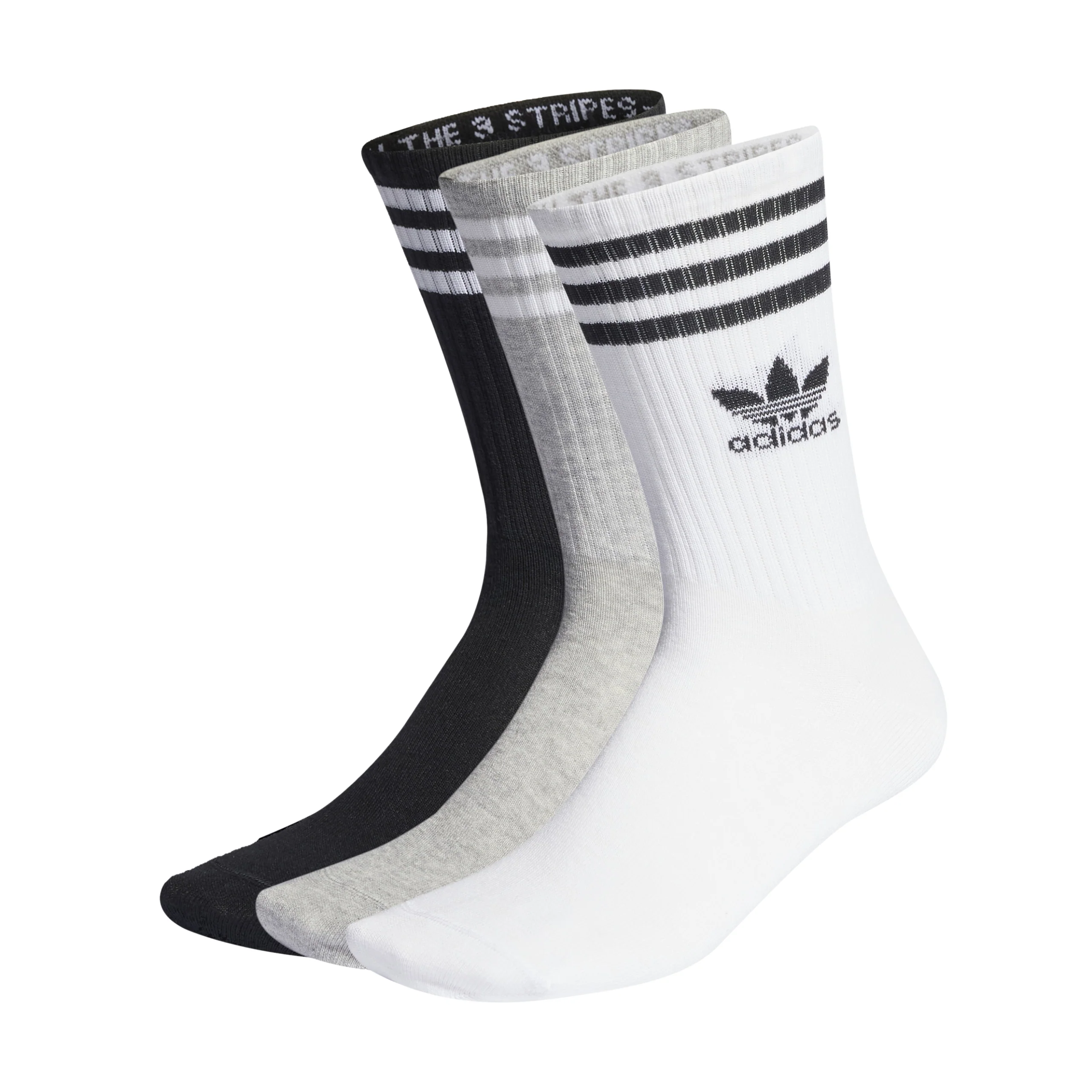 Adidas Originals Solid 3 Pack Mid Crew Socks - White / Grey / Black
