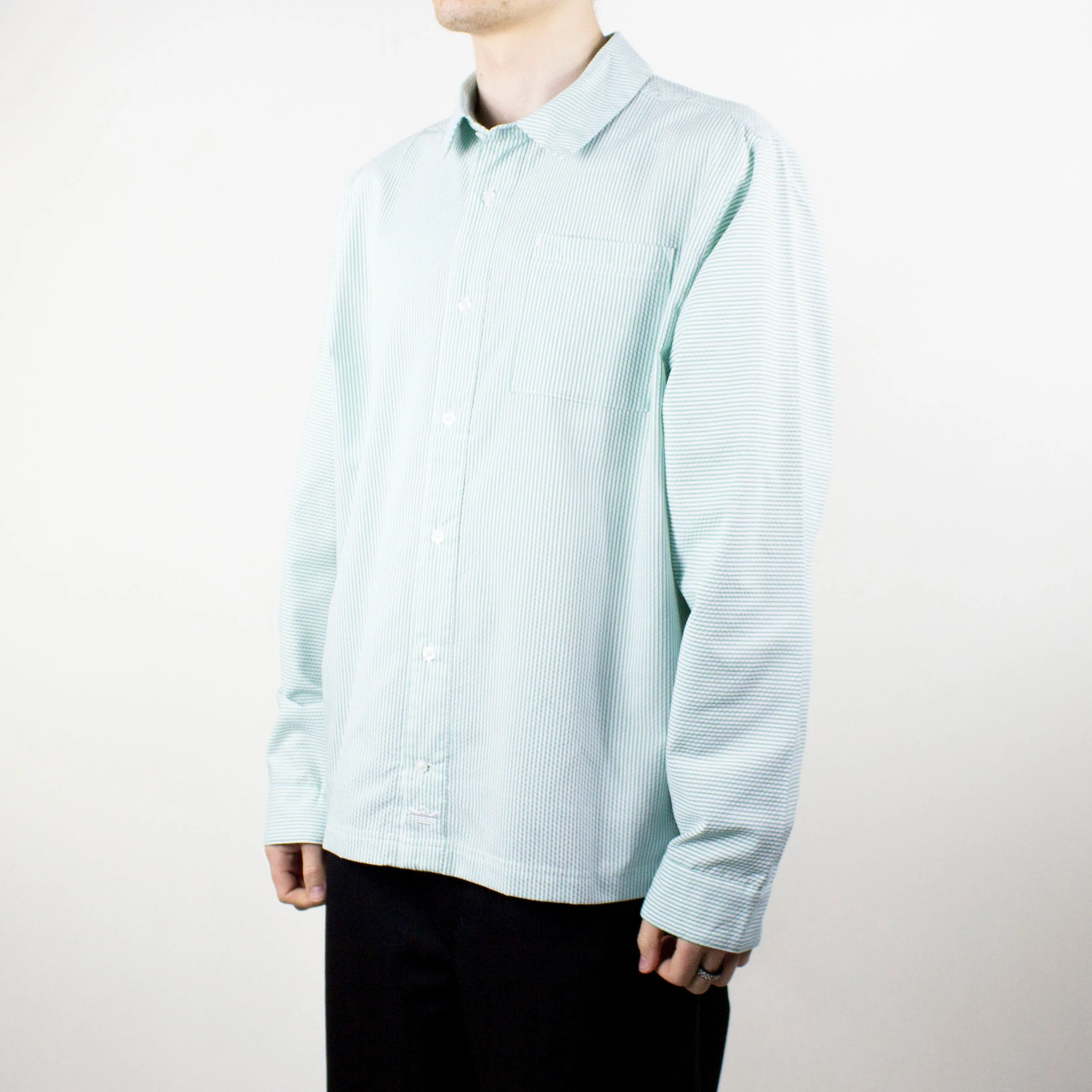 Adidas Shmoofoil Button Up Long Sleeve Shirt - Semi Court Green / White - Image 3