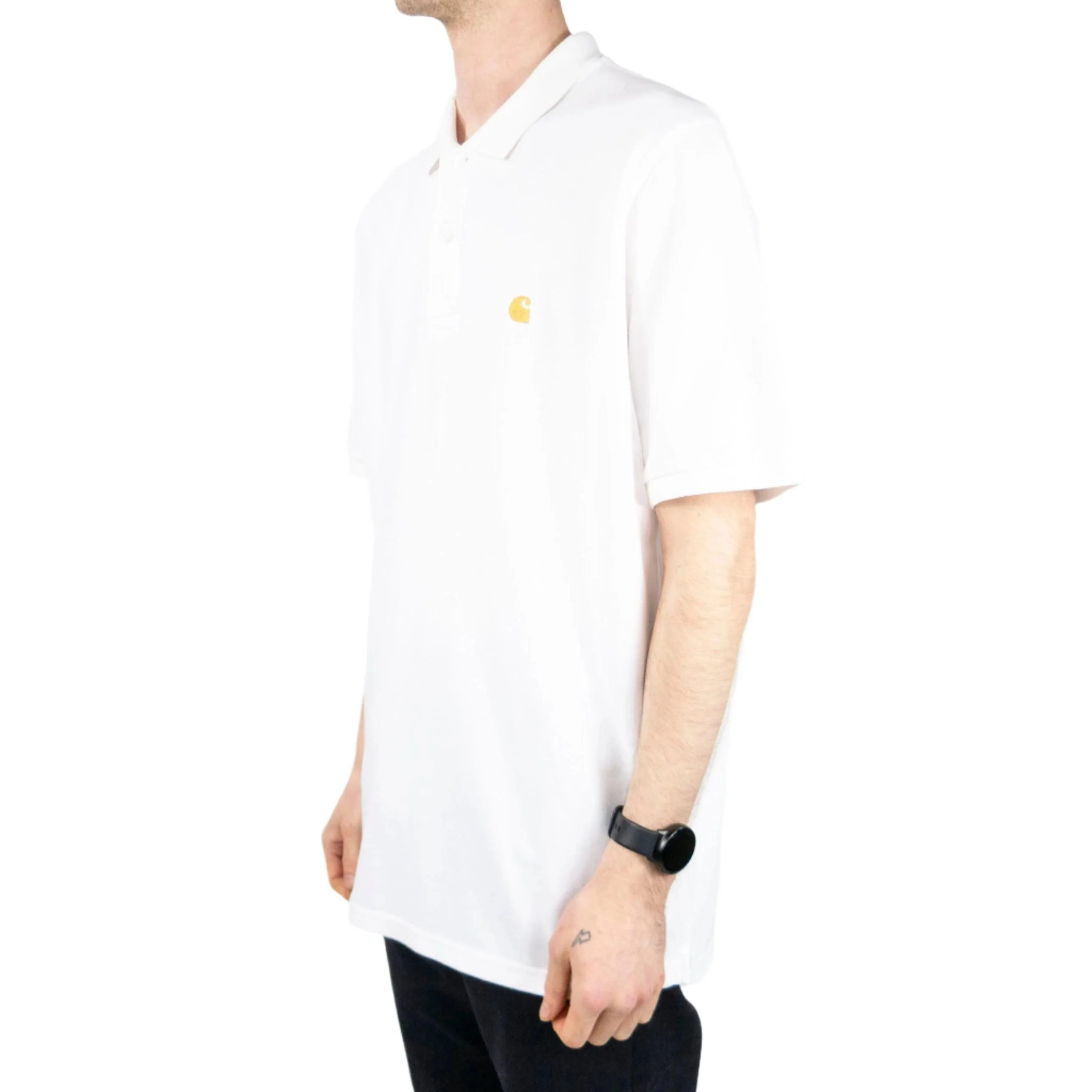 Carhartt WIP Chase Pique Polo T-Shirt - White/Gold - Image 3
