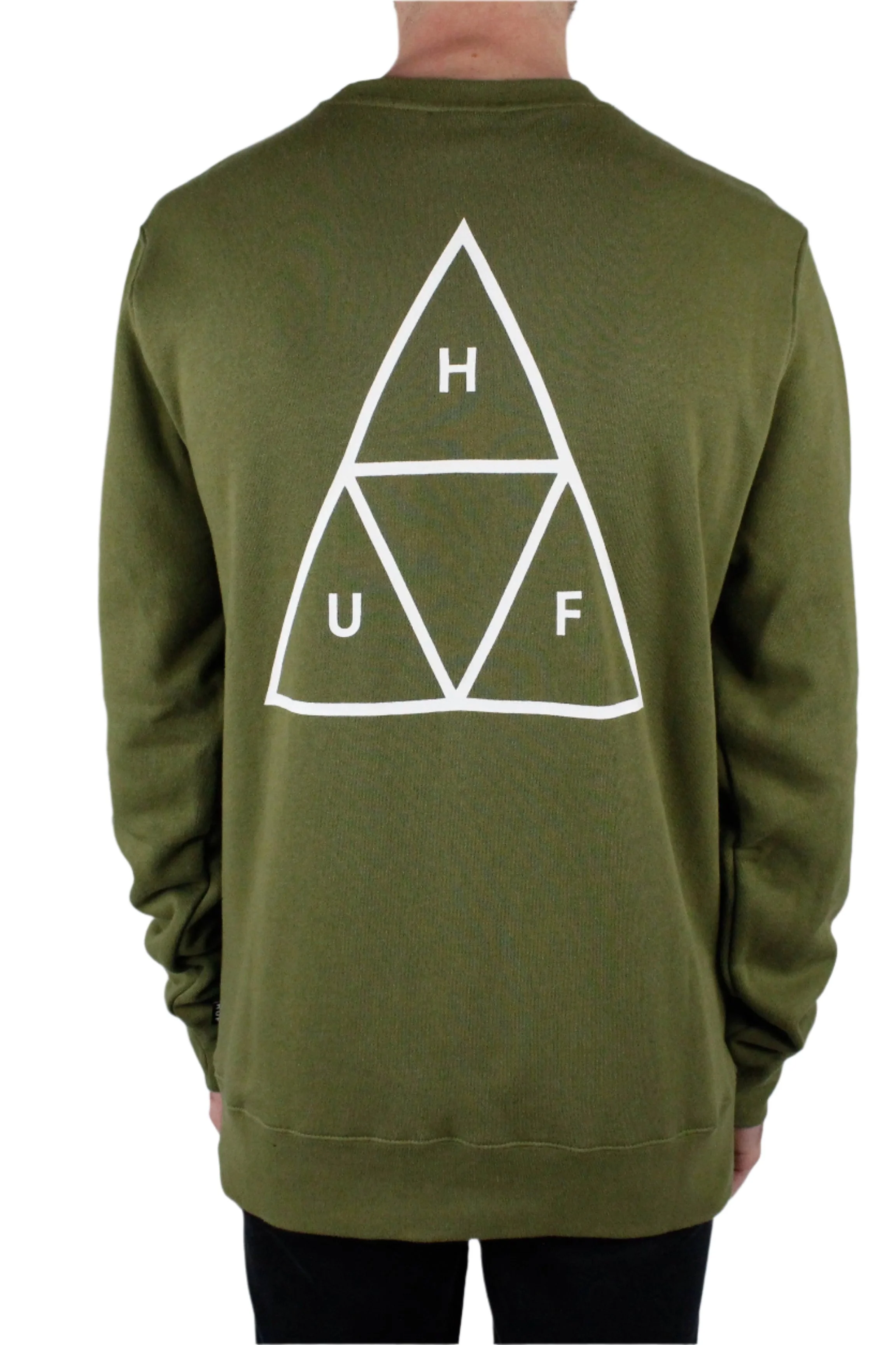 HUF Essentials TT Crew Jumper - Martini Olive - Image 3