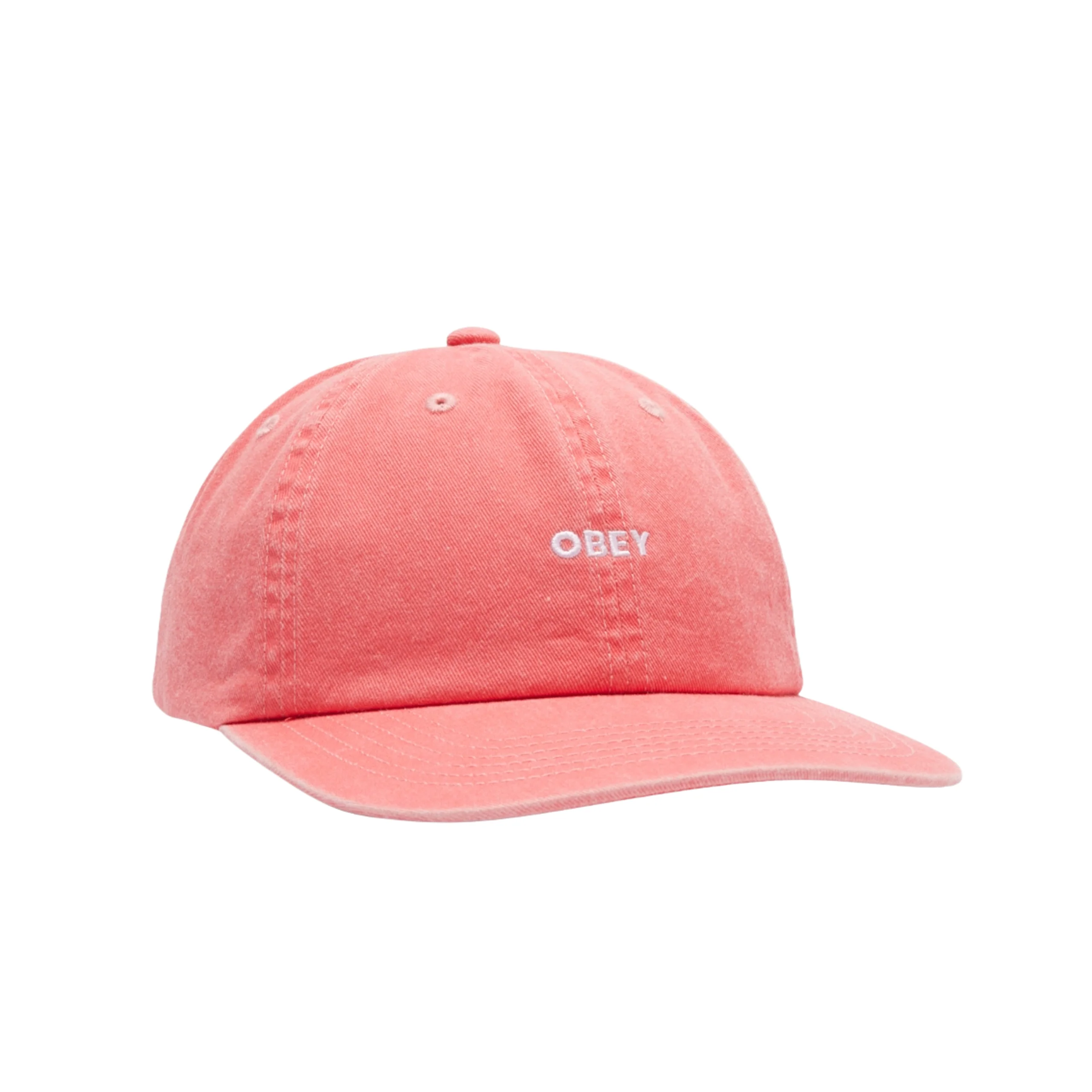 OBEY Pigment Lowercase 6 Panel Snapback Cap Hat - Coral