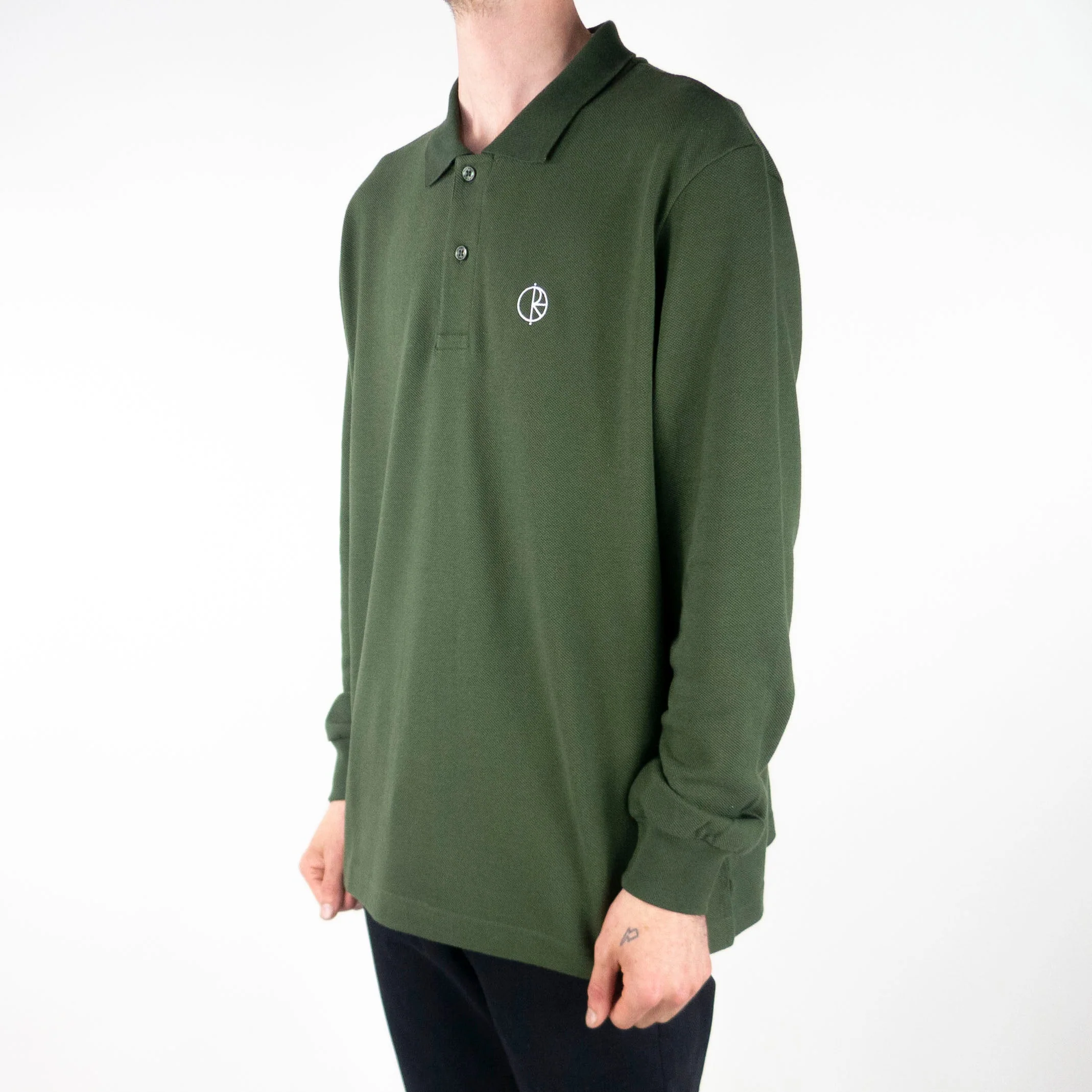 Polar Skate Co. Long Sleeve Polo Shirt - Dark Olive - Image 3