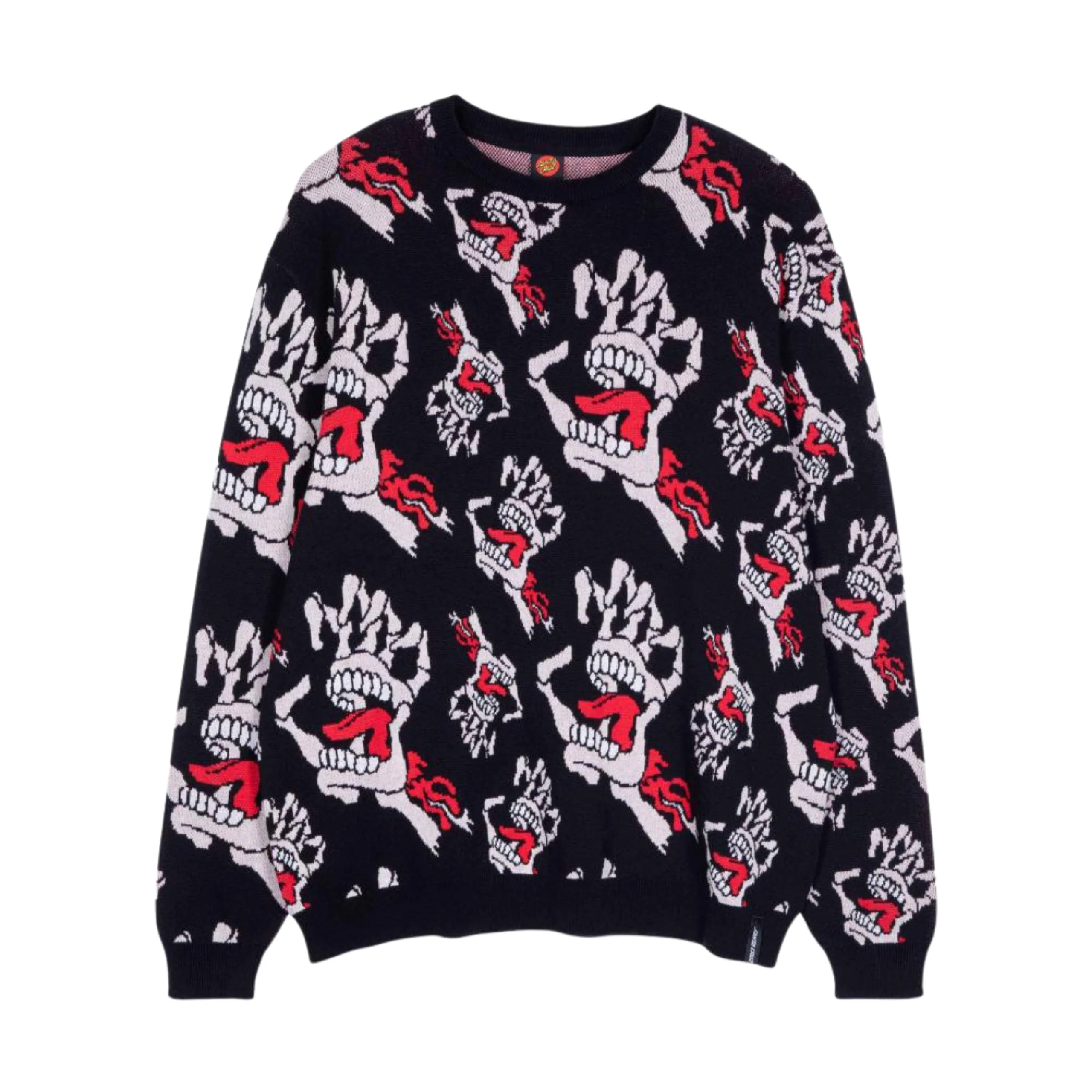 Santa Cruz Bone Hands All Over Knit Crew Pullover Jumper - Black