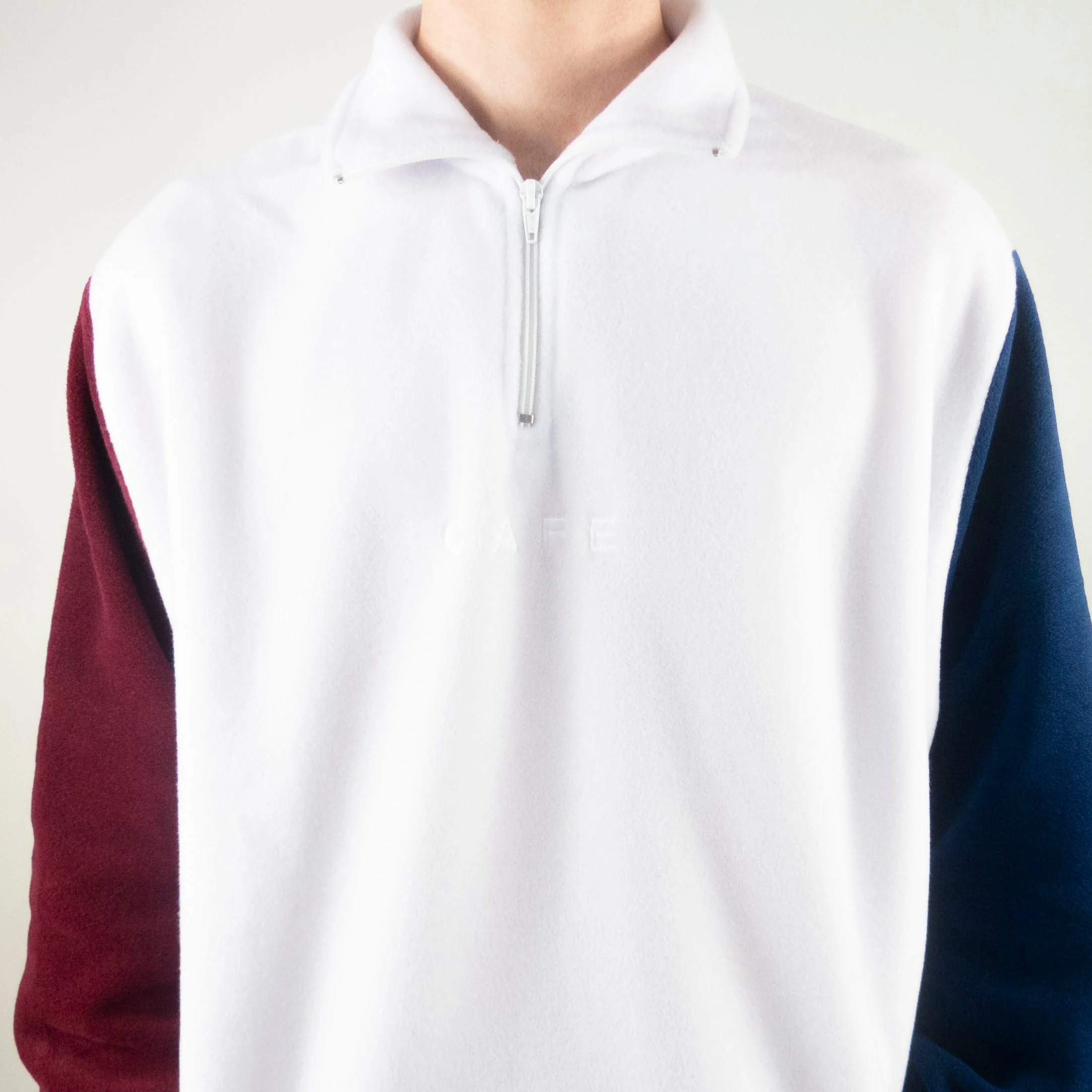 Skateboard Cafe 1/4 Zip Fleece Sweatshirt - White / Burgundy / Navy - Image 4