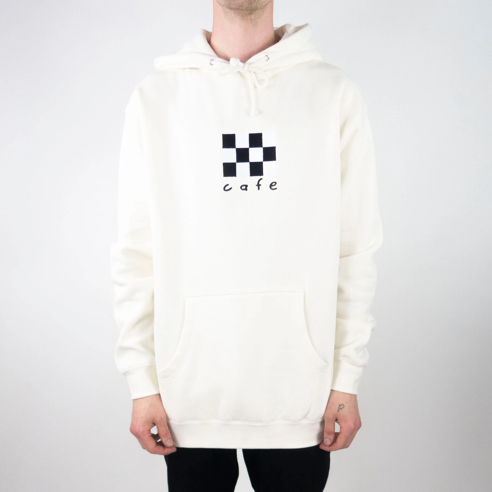 Skateboard Cafe Checkerboard Embroidered Hoodie - Cream
