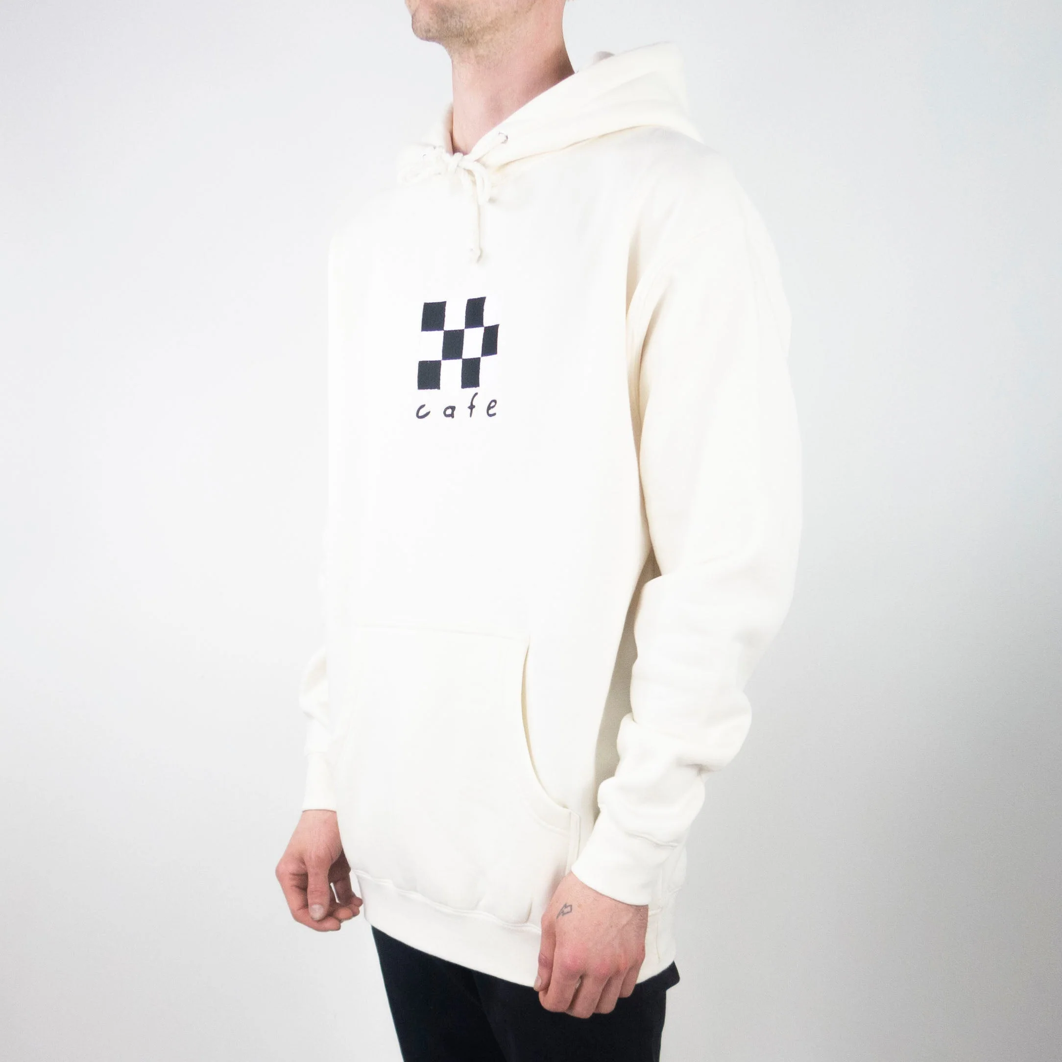 Skateboard Cafe Checkerboard Embroidered Hoodie - Cream - Image 3