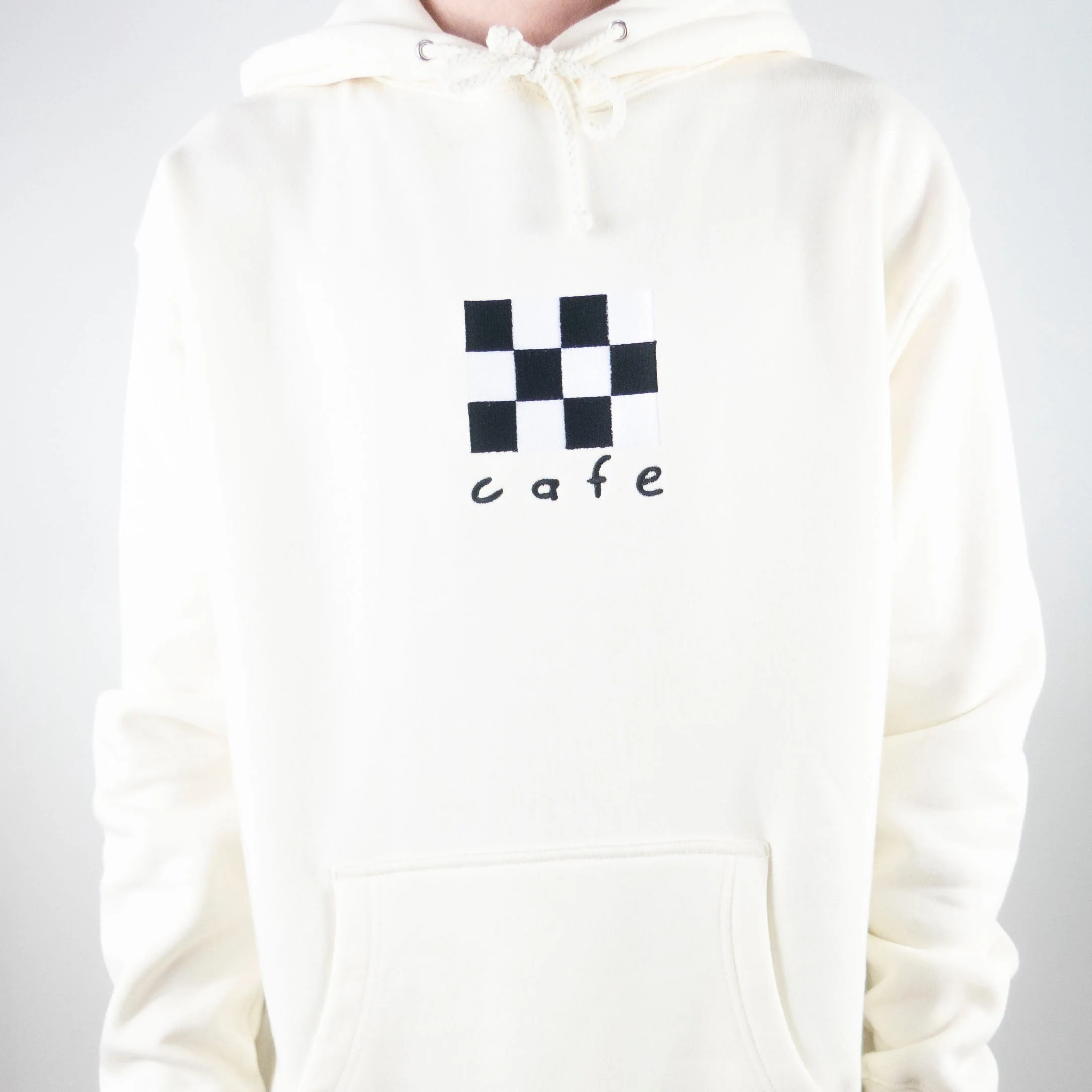 Skateboard Cafe Checkerboard Embroidered Hoodie - Cream - Image 4