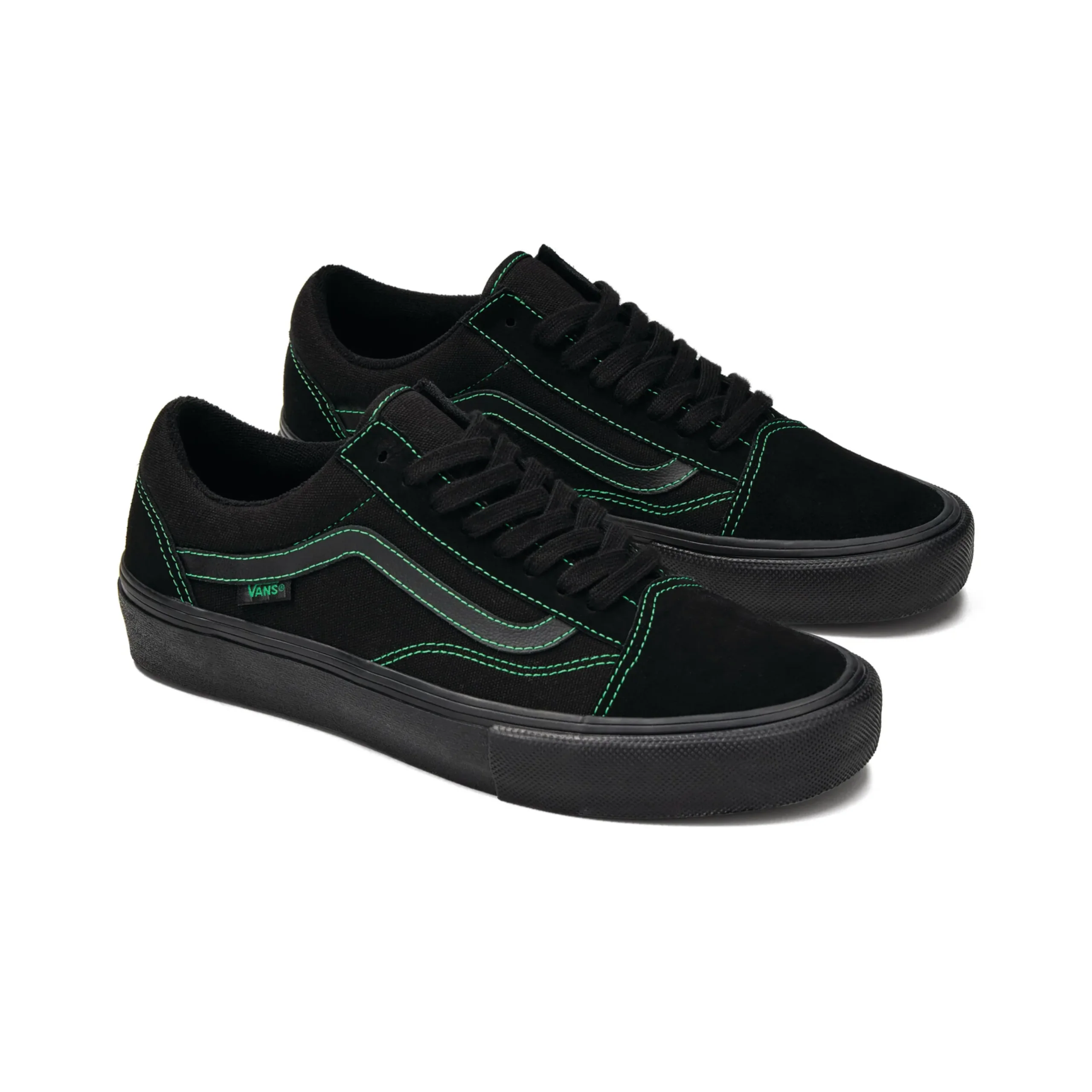 Vans Skate Old Skool Shoes - Black / Black / Green - Image 2