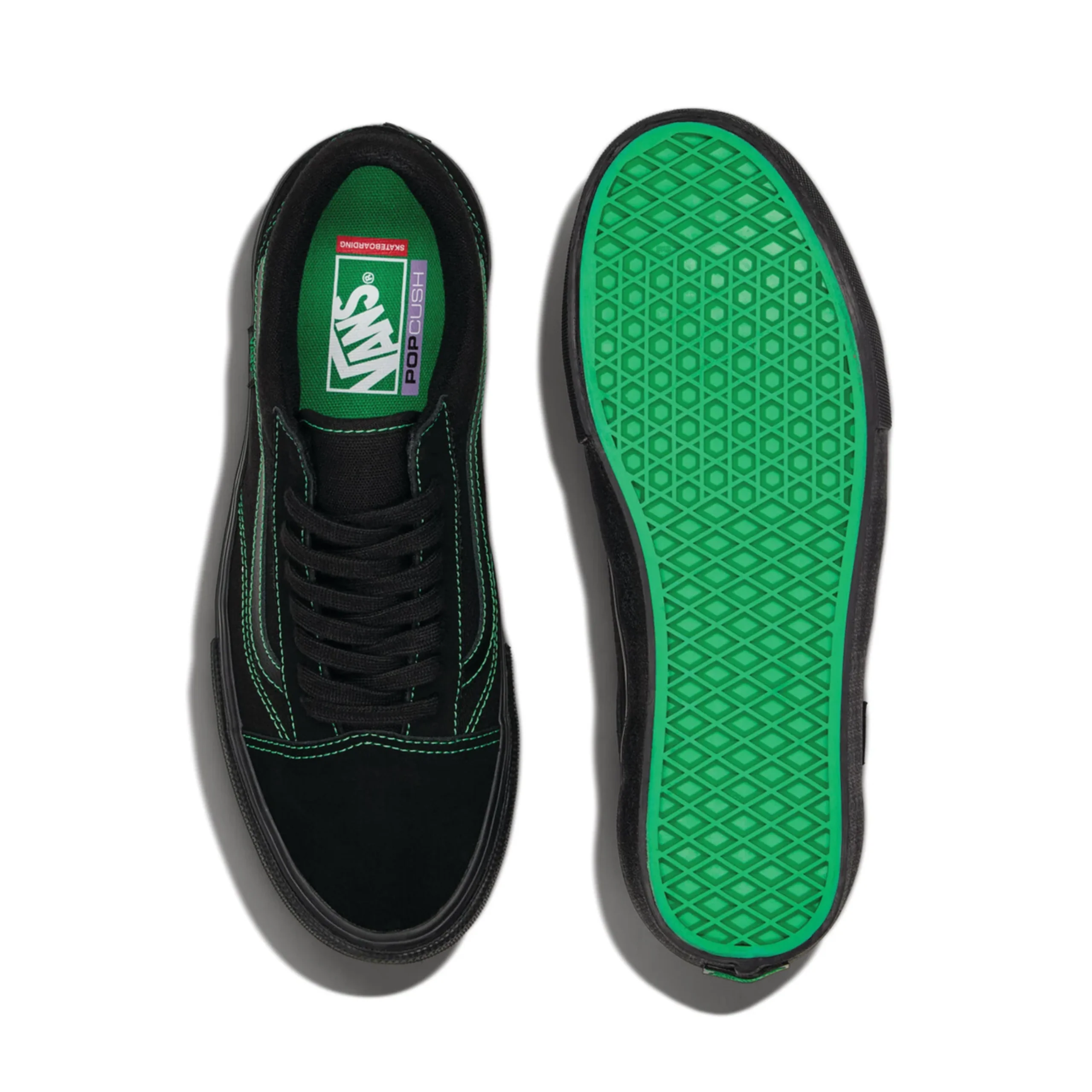 Vans Skate Old Skool Shoes - Black / Black / Green - Image 3