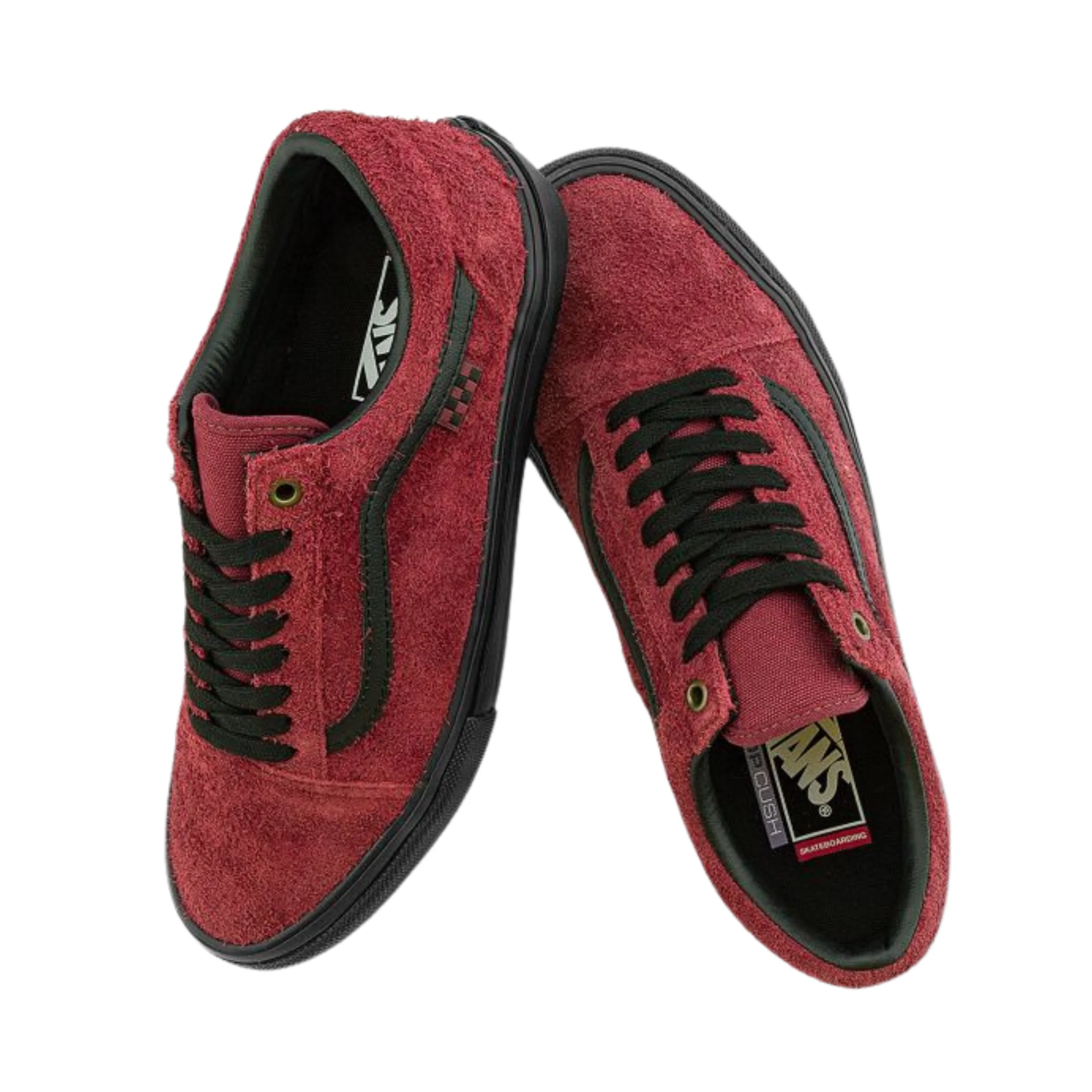 Vans Skate Old Skool Shoes - Hairy Suede Black / Burgundy - Image 2